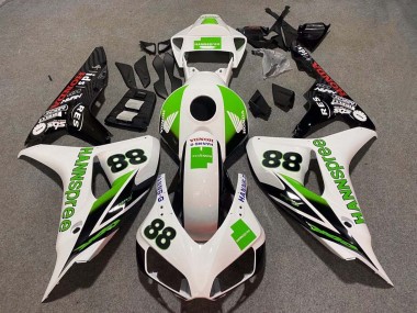 Lojas Carenagens Moto Honda CBR1000RR 2006-2007 - Branco Verde Preto Brilhante Hannspree 88