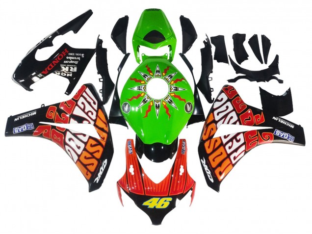 Lojas Carenagens Moto Honda CBR1000RR 2008-2011 - Verde Laranja Preto Brilhante Rossi Michelin 46