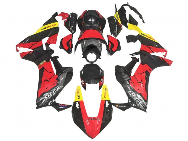 Lojas Carenagens Moto Honda CBR1000RR 2017-2023 - Vermelho Amarelo Preto Fibra de Carbono