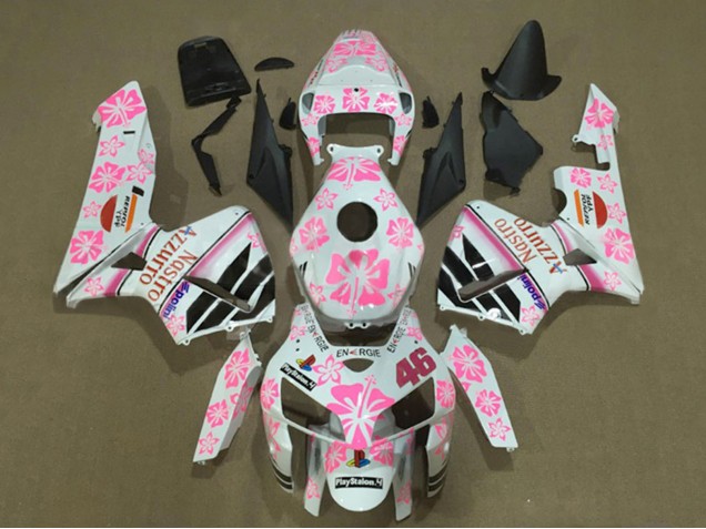 Lojas Carenagens Moto Honda CBR600RR 2005-2006 - Branco Rosa Floral Nastro Azzurro 46