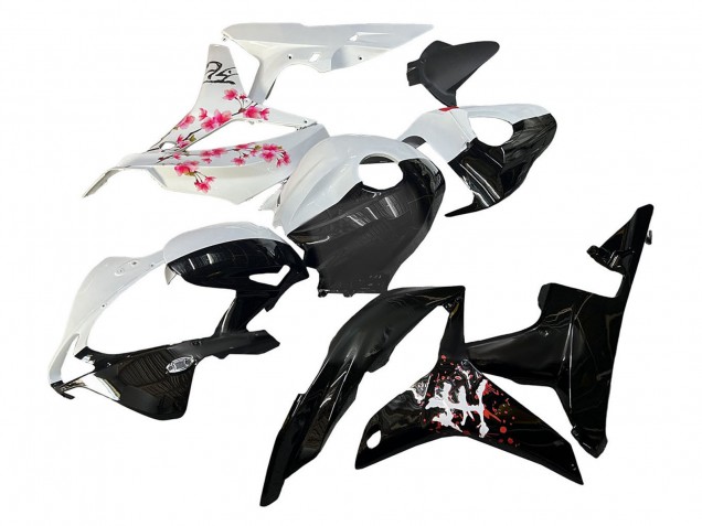 Lojas Carenagens Moto Honda CBR600RR 2007-2008 - Branco Cherry Blossom Preto Brilhante Divisão