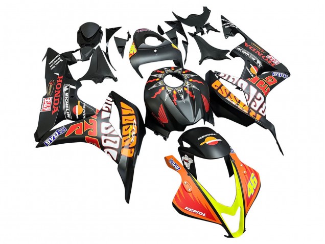 Lojas Carenagens Moto Honda CBR600RR 2007-2008 - Preto Fosco Laranja Vermelho Rossi Repsol 46