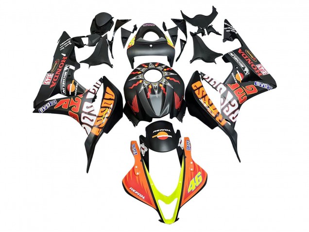 Lojas Carenagens Moto Honda CBR600RR 2007-2008 - Preto Fosco Laranja Vermelho Rossi Repsol 46