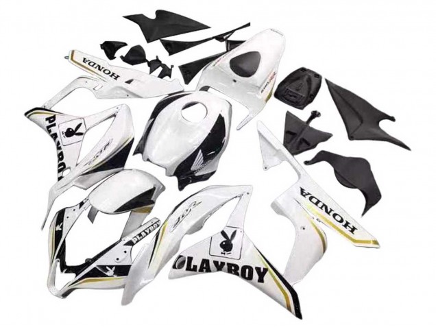Lojas Carenagem Moto Honda CBR600RR 2007-2008 - Branco Ouro Preto Brilhante Playboy