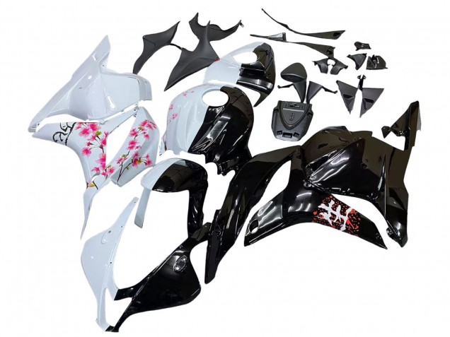 Lojas Carenagens Moto Honda CBR600RR 2009-2012 - Branco Cherry Blossom Preto Brilhante
