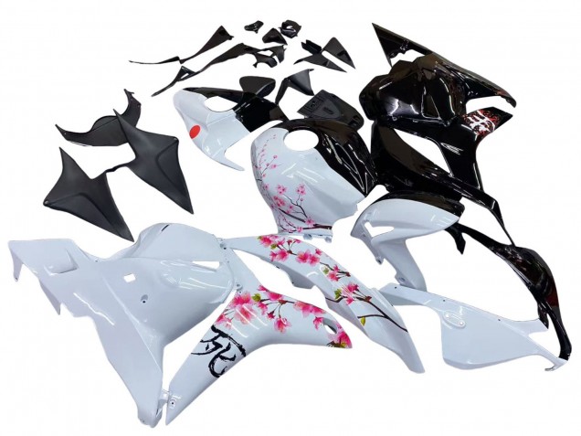 Lojas Carenagens Moto Honda CBR600RR 2009-2012 - Branco Cherry Blossom Preto Brilhante