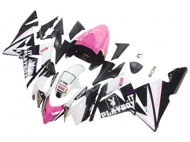 Lojas Carenagens Moto Kawasaki ZX10R 2004-2005 - Preto Rosa Branco Playboy Motul