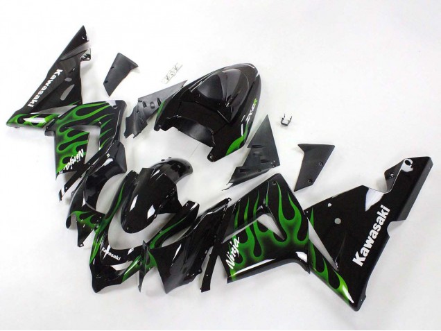 Lojas Carenagens Moto Kawasaki ZX10R 2004-2005 - Preto Verde Chama Ninja