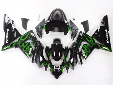 Lojas Carenagens Moto Kawasaki ZX10R 2004-2005 - Preto Verde Chama Ninja