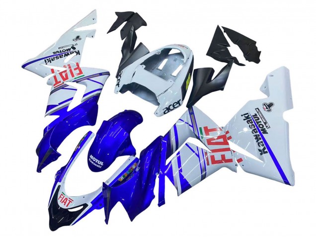 Lojas Carenagens Moto Kawasaki ZX10R 2004-2005 - Azul Brilhante Branco Fiat Motul