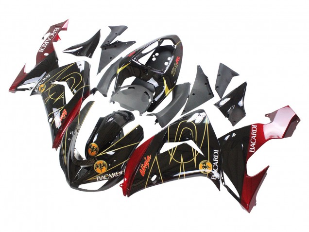 Lojas Carenagens Moto Kawasaki ZX10R 2006-2007 - Preto Vermelho Ouro BACARDI