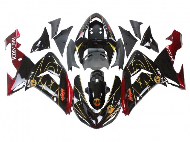 Lojas Carenagens Moto Kawasaki ZX10R 2006-2007 - Preto Vermelho Ouro BACARDI