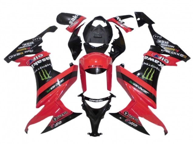 Lojas Carenagens Moto Kawasaki ZX10R 2008-2010 - Vermelho Preto Verde Monstro Elf 27