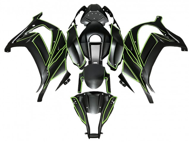 Lojas Carenagens Moto Kawasaki ZX10R 2008-2010 - Preto Fosco Verde Linha
