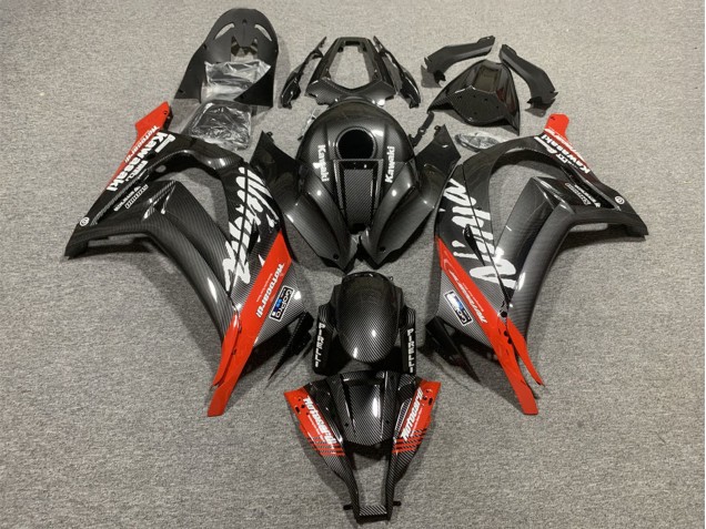 Lojas Carenagens Moto Kawasaki ZX10R 2008-2010 - Preto Fibra de Carbono Vermelho