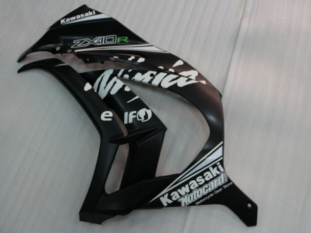 Lojas Carenagens Moto Kawasaki ZX10R 2011-2015 - Preto Brilhante Branco Elf Neve Decal