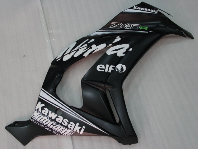 Lojas Carenagens Moto Kawasaki ZX10R 2011-2015 - Preto Brilhante Branco Elf Neve Decal