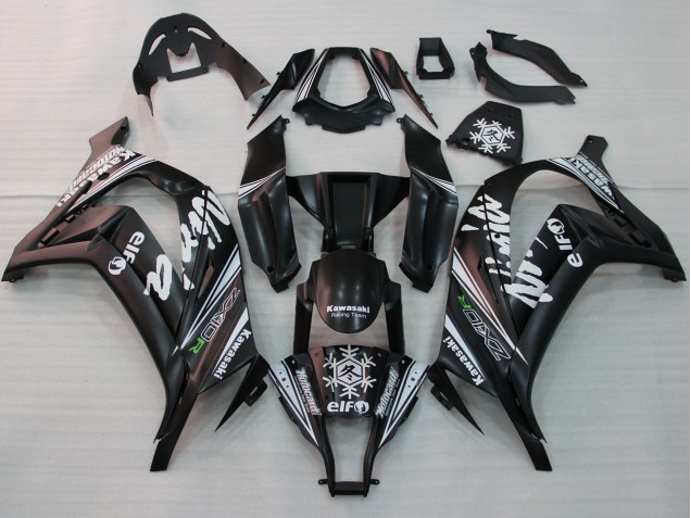 Lojas Carenagens Moto Kawasaki ZX10R 2011-2015 - Preto Brilhante Branco Elf Neve Decal