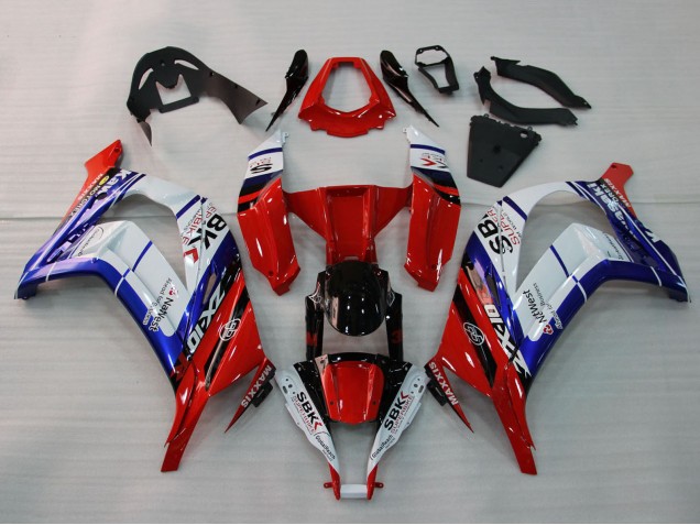 Lojas Carenagens Moto Kawasaki ZX10R 2011-2015 - Branco Azul Vermelho Preto SBK Maxxis