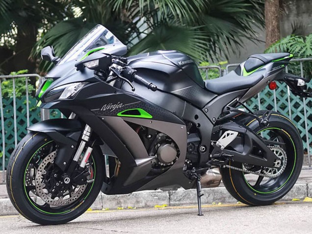 Lojas Carenagens Moto Kawasaki ZX10R 2011-2015 - Preto Fosco Verde Branco Honeycomb