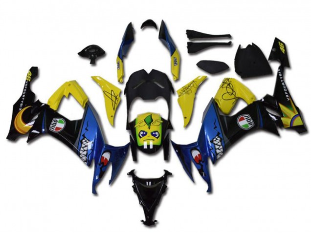 Lojas Carenagens Moto Kawasaki ZX10R 2008-2010 - Amarelo Preto Azul Tubarão