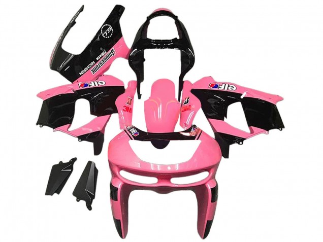Lojas Carenagens Moto Kawasaki ZX6R 1998-1999 - Rosa Preto Brilhante Elf Bridgestone