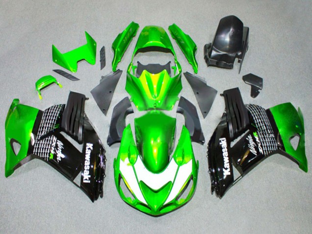 Lojas Carenagens Moto Kawasaki ZX14R ZZR1400 2006-2011 - Verde Branco Preto Brilhante
