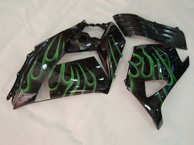 Lojas Carenagem Moto Kawasaki ZX14R ZZR1400 2006-2011 - Preto Brilhante Verde Chama