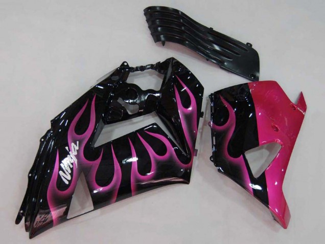Lojas Carenagens Moto Kawasaki ZX14R ZZR1400 2006-2011 - Preto Brilhante Vermelho Rosa Chama