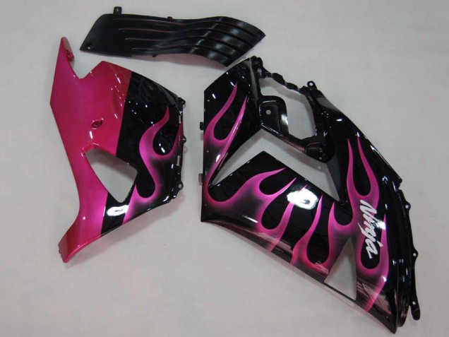 Lojas Carenagens Moto Kawasaki ZX14R ZZR1400 2006-2011 - Preto Brilhante Vermelho Rosa Chama