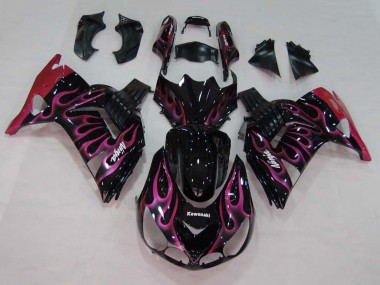 Lojas Carenagens Moto Kawasaki ZX14R ZZR1400 2006-2011 - Preto Brilhante Vermelho Rosa Chama