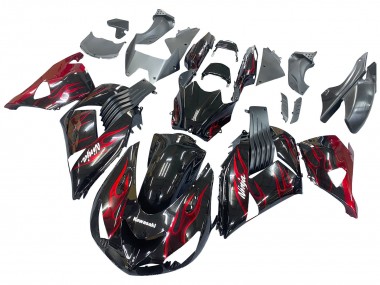 Lojas Kits Carenagem Moto Kawasaki ZX14R ZZR1400 2006-2011 - Preto Brilhante Vermelho Chama