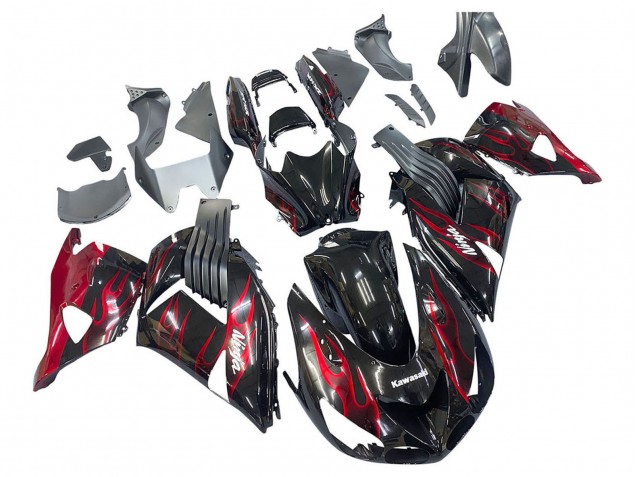Lojas Kits Carenagem Moto Kawasaki ZX14R ZZR1400 2006-2011 - Preto Brilhante Vermelho Chama