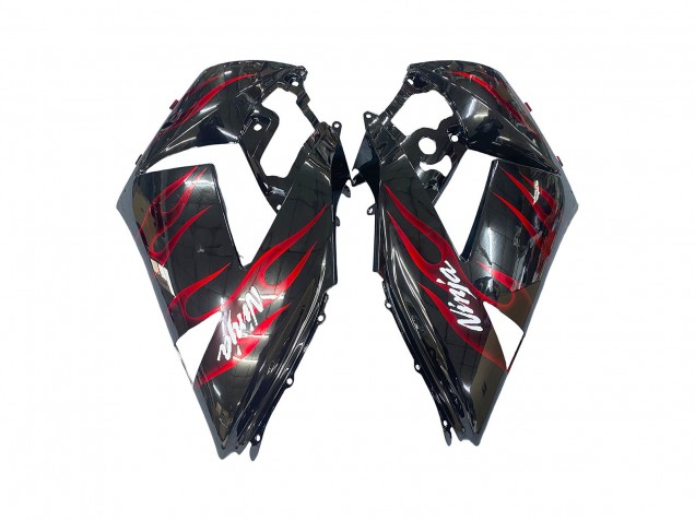 Lojas Kits Carenagem Moto Kawasaki ZX14R ZZR1400 2006-2011 - Preto Brilhante Vermelho Chama