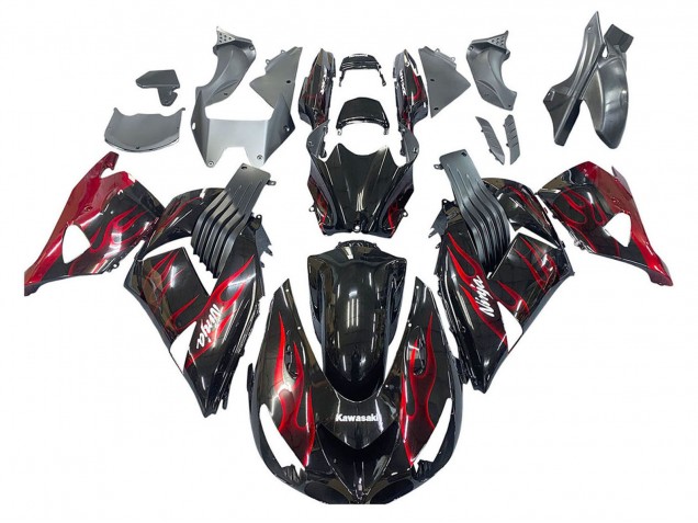 Lojas Kits Carenagem Moto Kawasaki ZX14R ZZR1400 2006-2011 - Preto Brilhante Vermelho Chama