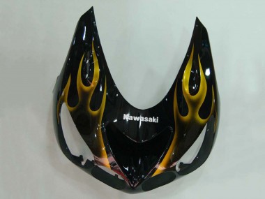 Lojas Carenagens Moto Kawasaki ZX14R ZZR1400 2006-2011 - Preto Brilhante Ouro Chama