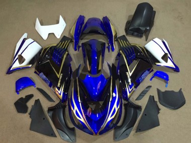 Lojas Carenagens Moto Kawasaki ZX14R ZZR1400 2006-2011 - Branco Azul Ouro