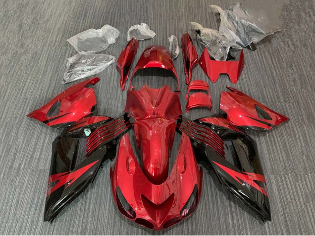 Lojas Carenagem Moto Kawasaki ZX14R ZZR1400 2006-2011 - Vermelho Preto Brilhante