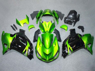 Lojas Kits Carenagens Moto Kawasaki ZX14R ZZR1400 2006-2011 - Verde Preto Brilhante