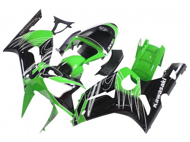 Lojas Carenagens Moto Kawasaki ZX6R 2003-2004 - Verde Branco Preto