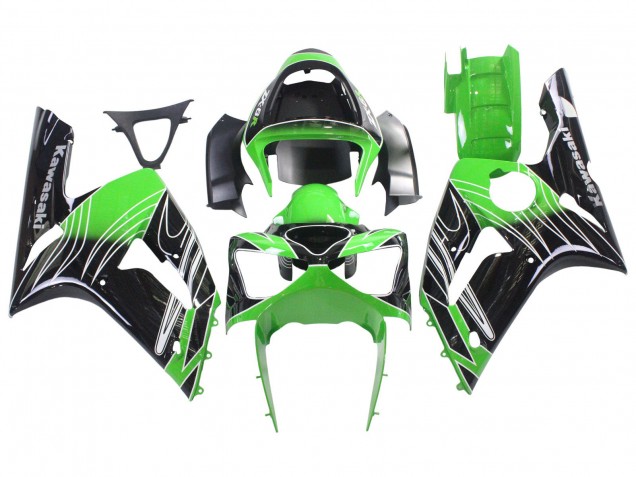 Lojas Carenagens Moto Kawasaki ZX6R 2003-2004 - Verde Branco Preto