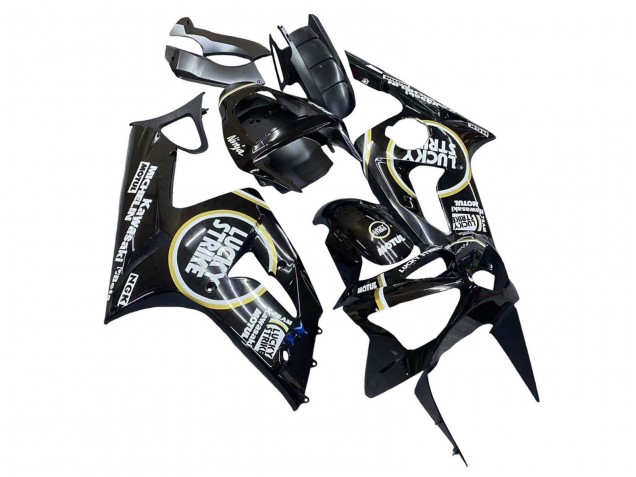 Lojas Carenagens Moto Kawasaki ZX6R 2003-2004 - Preto Brilhante Branco Motul Lucky Strike