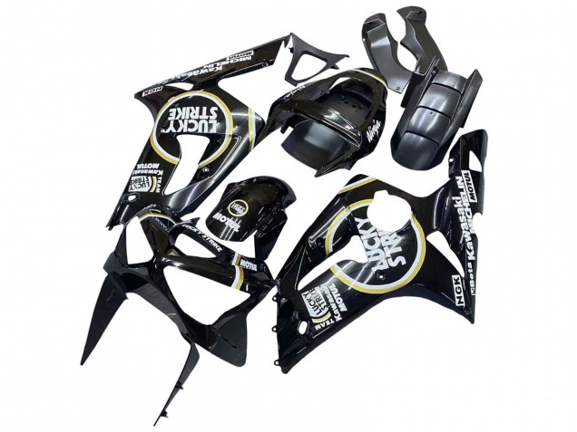 Lojas Carenagens Moto Kawasaki ZX6R 2003-2004 - Preto Brilhante Branco Motul Lucky Strike