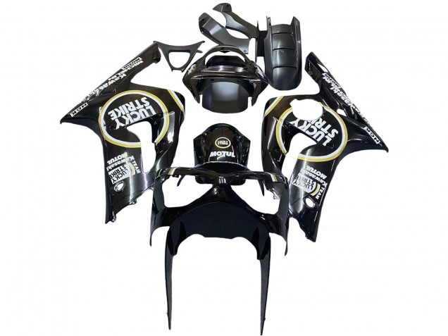 Lojas Carenagens Moto Kawasaki ZX6R 2003-2004 - Preto Brilhante Branco Motul Lucky Strike
