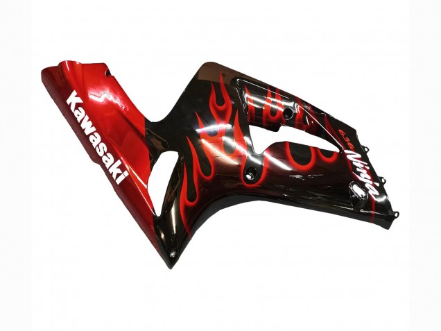 Lojas Carenagens Moto Kawasaki ZX6R 2003-2004 - Preto Brilhante Vermelho Chama