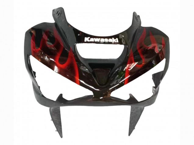 Lojas Carenagens Moto Kawasaki ZX6R 2003-2004 - Preto Brilhante Vermelho Chama