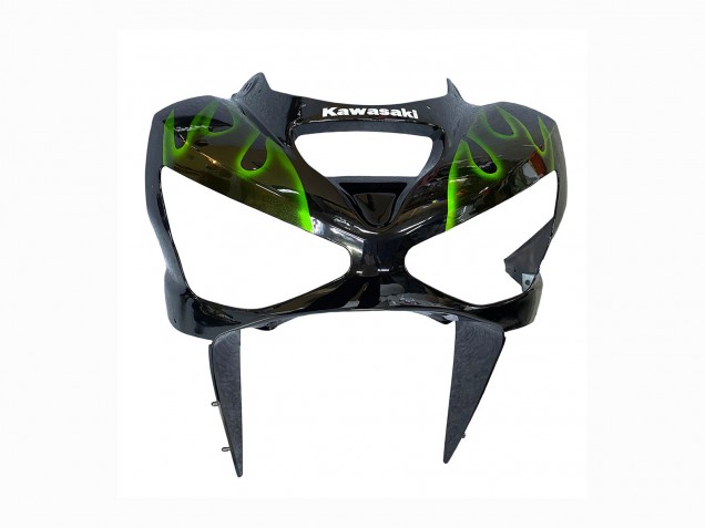 Lojas Carenagens Moto Kawasaki ZX6R 2003-2004 - Preto Brilhante Verde Chama