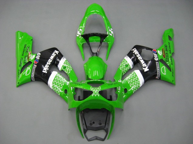 Lojas Carenagens Moto Kawasaki ZX6R 2003-2004 - Verde Branco Preto Elf Bridgestone