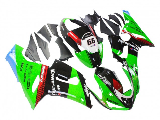 Lojas Carenagens Moto Kawasaki ZX6R 2005-2006 - Verde Vermelho Preto Elf 66