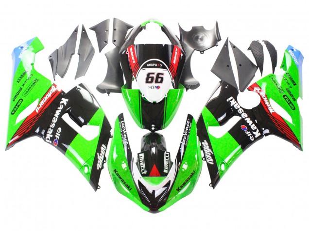 Lojas Carenagens Moto Kawasaki ZX6R 2005-2006 - Verde Vermelho Preto Elf 66